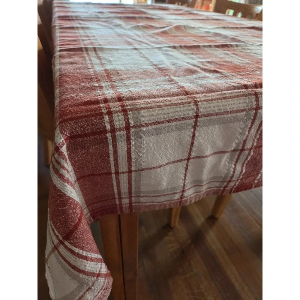 52x70 Tablecloth Rustic Reddish Orange Woven Slight Shimmer Fall Thanksgiving